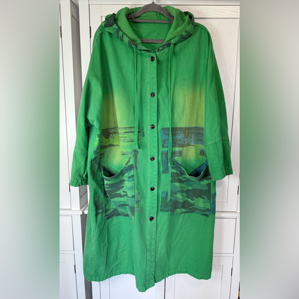 Monthorigin Art Hoodie Jacket Large Green Oversized Button Front Camo Lagenlook